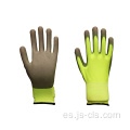 Serie PU Guantes de palma de poliéster verde fluorescente forrado